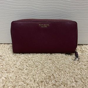 Kate Spade zip around wallet, burgundy/wine color. EUC.